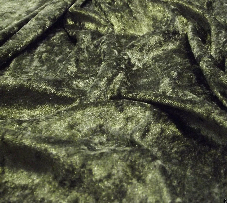 Crushed Velvet Velour Fabric Material - OLIVE - Image 1 of 1