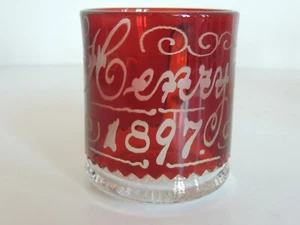 Taza antigua de recuerdo de vidrio HENRY 1897 roja rubí de 3 1/2 - Imagen 1 de 4