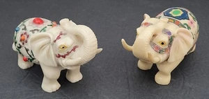 Paar Vintage Resin handbemalte Elefanten mit Rüssel oben - Bild 1 von 14