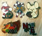(5) Vintage Christmas Ornaments Suncatchers -Noel Mouse Santa Fruit Candy Canes
