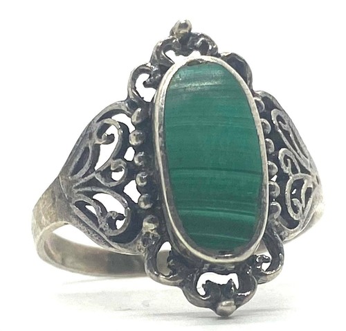 Old Pawn Navajo Malachite & Sterling Silver Ring Vintage Unpolished Size 8