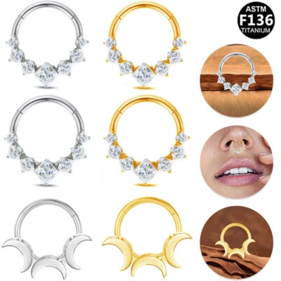 F136 Titanium Nose Ring Hoop Implant Grade 16G 8-10mm Cartilage Piercing Jewelry - Image 1 of 4
