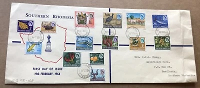 Southern Rhodesia 1964 FDC (54) SG#92-105 +QEII Definitive Set of 14 +Map Cachet - Image 1 of 2