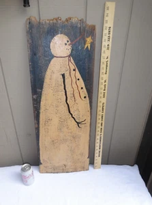 ANTIGUO ORIGINAL ARTE POPULAR MUÑECO DE NIEVE MADERA CARTEL PUBLICITARIO 34" X12" NAVIDAD SANTA - Imagen 1 de 17