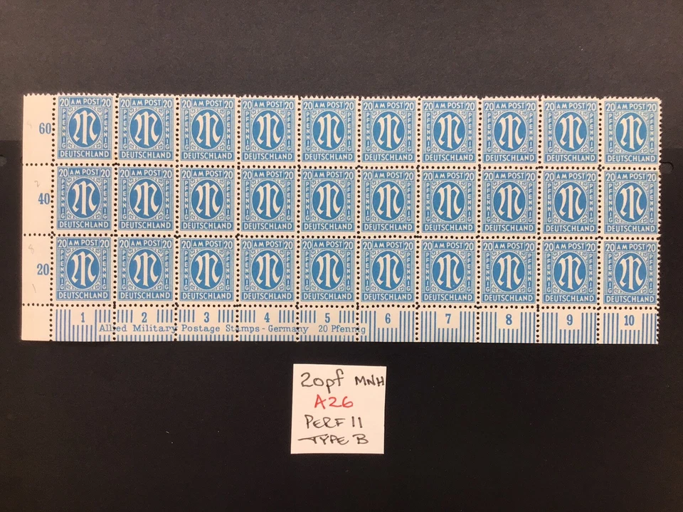Germany 1945 MNH Brit & American Allied Military Block Of 30 20pf Type B Issues - Image 1 of 1