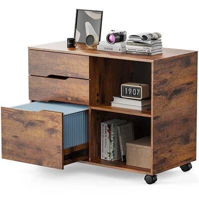 Gabinete de almacenamiento móvil debajo del escritorio con 3 cajones y gabinete de almacenamiento 1 abierto Foto 1 de 4