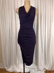 Donna Karan Y2K dunkel lila drapiertes figurbetontes Midikleid Gr. M Sex & The City Style - Bild 1 von 10