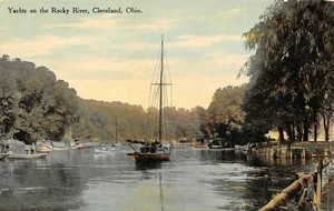 Yachts on the Rocky River Shore Of Lake Erie Cleveland, OH Vtg 1910's Postcard - Bild 1 von 2