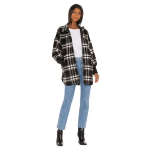 Cappotto multiplaid nero Steve Madden Plaid Times $98 nuovo con etichette taglia Medium Revolve - Foto 1 di 8