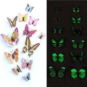 12X 3D Butterfly Glow In The Dark Luminous Fluorescent Wall Stickers Home Decor - Picture 1 of 13