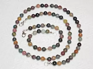 Mehrfarbige Perlen Jaspis Edelstein und Sterlingsilber Halskette & Armband Set - Bild 1 von 4