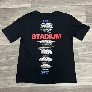 Camicia Justin Bieber Stadium Tour Uomo Media Nera Concerto 2017 Rosso Blu - Foto 1 di 9