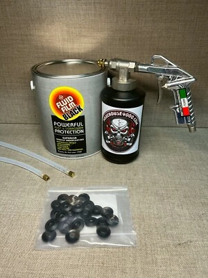 1 Gallon Fluid Film Black Pro Undercoat Gun Tool 2 Wands 1-empty Bottle 50 plugs - Image 1 of 2