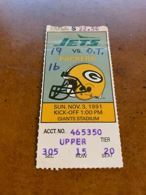 1991 New York Jets v Green Bay Packers Football Ticket Overtime Game 11/3 - Image 1 of 2