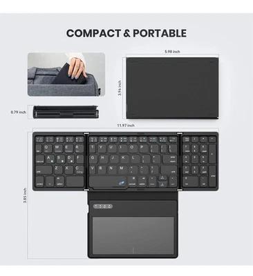 BT Keyboard foldable with Large Touchpad & Number Pad - Ultra-Slim Wireless Mini - Image 1 of 3