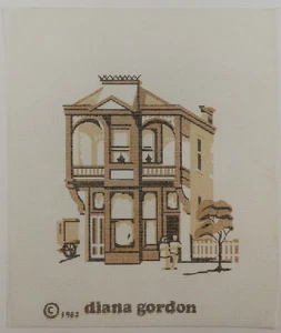 HANDPAINTED NEEDLEPOINT  - House with people in front by Diana Gordon (72) - Picture 1 of 1