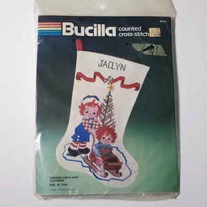 Bucilla Christmas Stocking Raggedy Ann Andy Sleighride Counted Cross Stitch - Picture 1 of 4