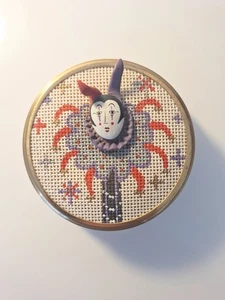 Pink Porcelain Trinket Box Clown Jester Embroidered 3D Treasure Jewelry Box  - Picture 1 of 6