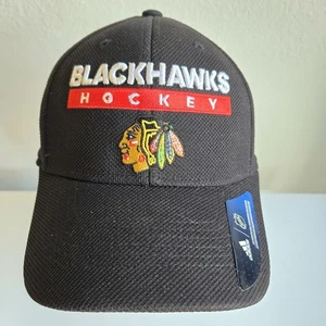 Chicago Blackhawks Adidas Size L/XL Baseball Hat Cap Black Fitmax New - Picture 1 of 9