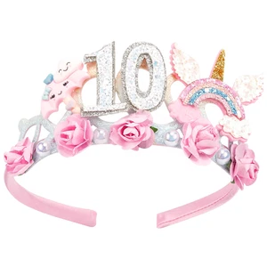 10Th Birthday Headband Flower Birthday Crown for Girls Princess Tiara 10Th Birth - Picture 1 of 12