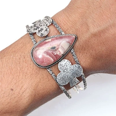 Rhodochrosite Gemstone Handmade Jewelry Cuff Bracelets 7''Adjustable - Image 1 of 4