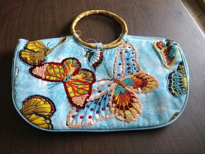 Bolso de Mano Mariposa Clásico VERANO Bolso de Mano de MADERA - Antiguo Vintage IMPRESIONANTES CREMALLERAS Foto 1 de 4