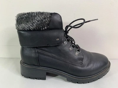 TORRID Black Faux Leather Sweater Top Hiker Chunky Combat Boots Womens 10 - Image 1 of 4