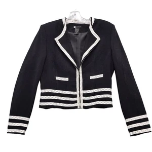 Carole Little Black Silk Blend Polka Dot Trim Cropped Blazer Jacket M - Bild 1 von 6