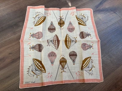 Vintage Tammis Keefe Airships Balloons Handkerchief Tan - Image 1 of 3