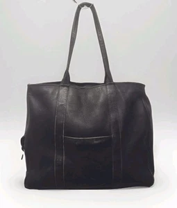 Vintage Genuine Leather Black Distressed Black Tote Bag Overnight Shoulder Bag - Picture 1 of 16