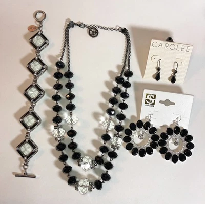 Trifari Negro Cristal Cuentas Capas Collar WHBM Pulsera Carolee Pendientes 7869 Foto 1 de 4