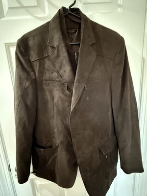 Vintage Tasso Elba Mens Faux Suede Jacket Size M Medium Brown Lined Vented - Image 1 of 4