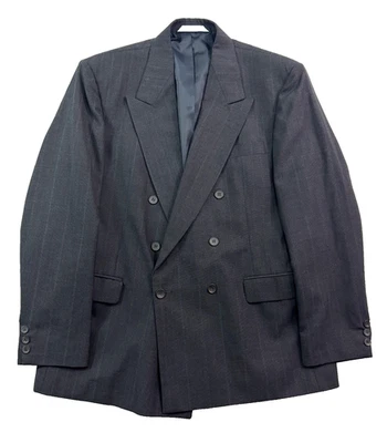 Chaqueta Blazer Abrigo Deportivo De Colección Años 90 Haggar 42R Rayas Carbón Doble Pecho EE. UU. Foto 1 de 4