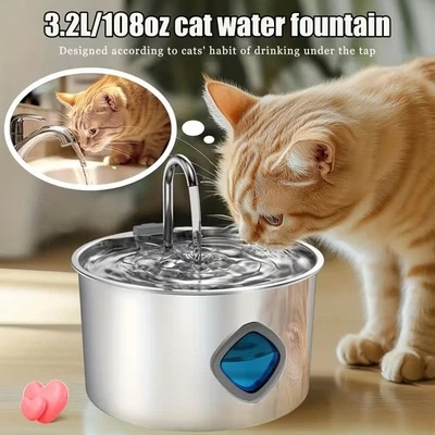 Fuente de agua automática para gatos perros 3,2 L 108 oz acero inoxidable mascotas dispensador de agua Foto 1 de 4