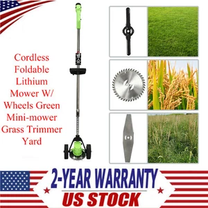 Cordless Foldable Lithium Mower W/ Wheels Green Mini-mower Grass Trimmer Yard - Picture 1 of 18