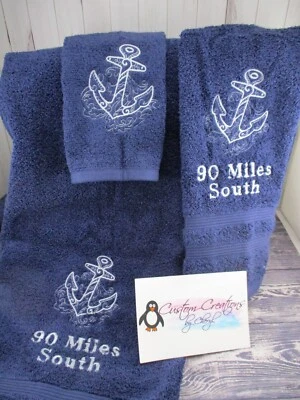 Anchor Sketch Nautical Personalized 3 Piece Bath Towel Set Color Choice  - Image 1 of 4