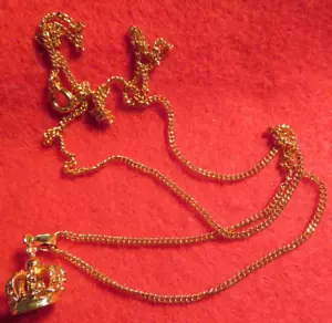 Vintage Skultuna Messingsbruk Sweden Gold Crown Pendant & Chain - Picture 1 of 13
