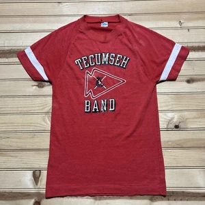 Vintage 70s Champion Blue Bar Tecumseh Band Ohio School Ringer Shirt Size Small - Picture 1 of 11