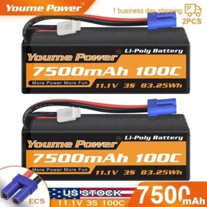 2pcs 11.1V 7500mAh 3S LiPo Battery Hard case EC5 for RC Truck Buggy Airplaner - Picture 1 of 7