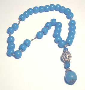 Cadena de cuentas de filigrana dorada vintage de 10 mm PIEDRA AZUL CUENTAS DE ORACIÓN - Imagen 1 de 4
