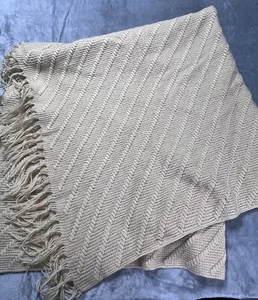Vintage Crochet Knitted Blanket Golden Yellow Afghan Throw FRINGE 64" x 65" - Picture 1 of 6