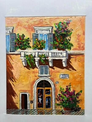 Vintage Oil Painting European Balcony Italy SIGNED by OSSO 24 x 33cm UNFRAMED - image 1 of 4