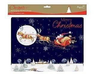 3D Merry Xmas Santa Sleigh with Reindeer Glitter Advent Count Down Calendar