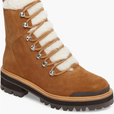Marc Fisher LTD Izzie Genuine Shearling Lug Sole Boot Brown Suede Camel 7.5 NIB - Image 1 of 4