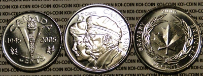 BU UNC Canada 2005,2006 Veteran Bravery quarters 25 cent Victory nickel 3 coins - Image 1 of 2