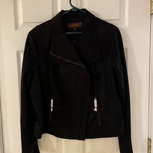 Hal Rubenstein Leather Suede Jacket Silver Boomer Womens Black 1X NWT - Picture 1 of 17
