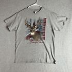 Whitetail Deer Nature Shirt Men Large Gray Vintage T-Shirt Short Sleeve Hunter