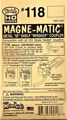 HO Scale Kadee #118 SF Shelf Whisker Metal Couplers Medium 9/32" Centerset Shank - Image 1 of 4
