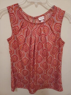 Merona Naranja Retro Estampado Sin Mangas Shell Blusa Camiseta Sin Mangas Camisa Para Mujer Talla XS Foto 1 de 3