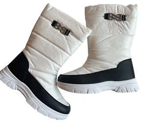 FINIWOR Damen halbhohe wasserdichte Winter weiß schwarz Schneestiefel warm Kunstfell - Bild 1 von 8